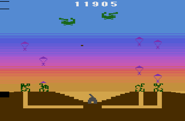 Commando Raid Atari 2600 Screenshot: Paratroopers everywhere! I might be in trouble...