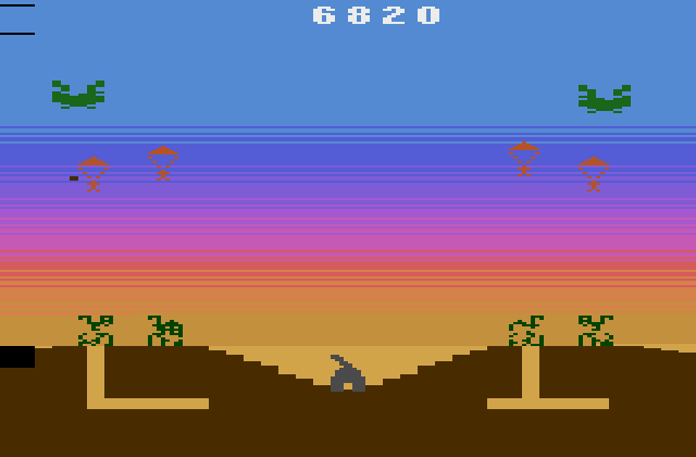 Commando Raid Atari 2600 Screenshot: Paratroopers that land start building tunnels...