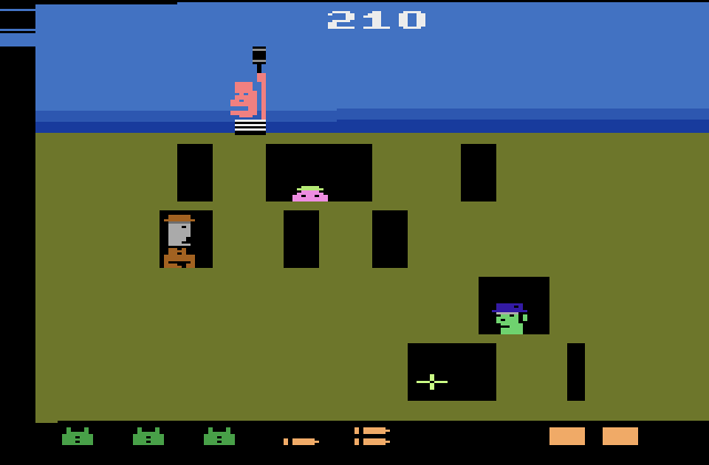 Gangster Alley Atari 2600 Screenshot: Shoot the suspects before they shoot you!