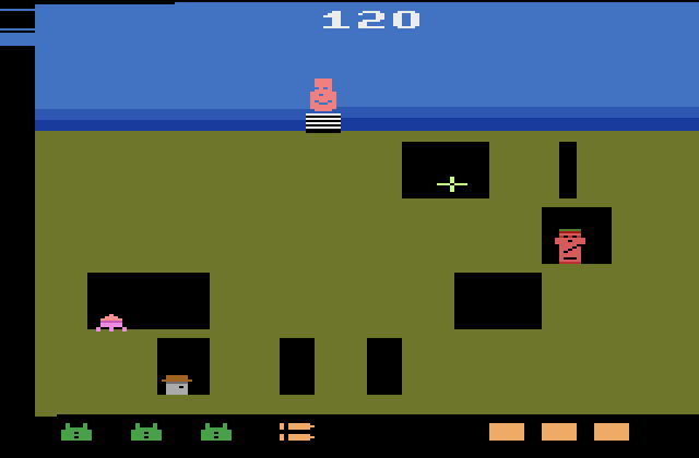 Gangster Alley Atari 2600 Screenshot: Characters pop up everywhere, can you shoot them all?