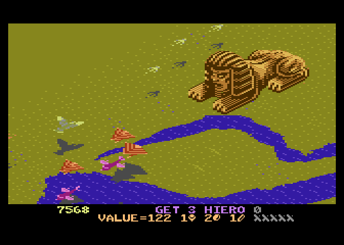 Desert Falcon Atari 7800 Screenshot: A sphynx at the end of level 1.