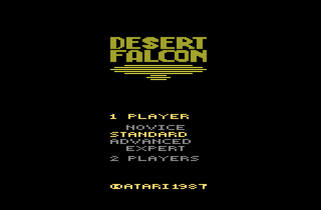 Desert Falcon Atari 2600 Screenshot: Title screen.
