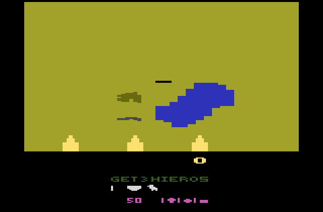 Desert Falcon Atari 2600 Screenshot: That black line is dangerous, avoid it!