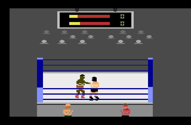 Title Match Pro Wrestling Atari 2600 Screenshot: The fight continues...
