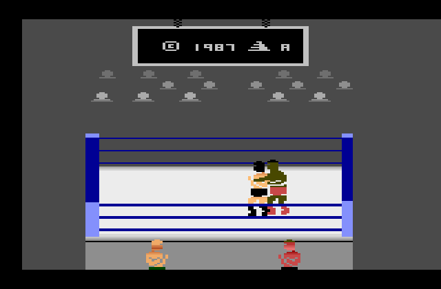 Title Match Pro Wrestling Atari 2600 Screenshot: Title screen and game demo.