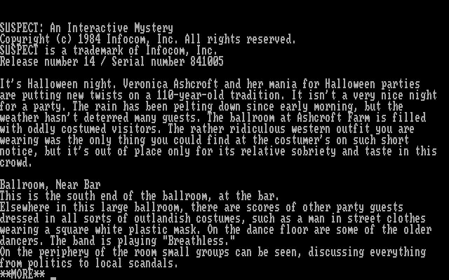 Suspect IBM PC/Compatibles Screenshot: Title screen.