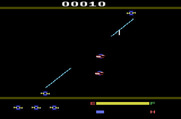 Cross Force for Atari 2600 - You can fire at opponents between the two laser bases...