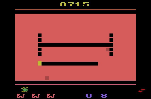 Tape Worm Atari 2600 Screenshot: Beans appear fast; there are currently 2 on the screen to collect...