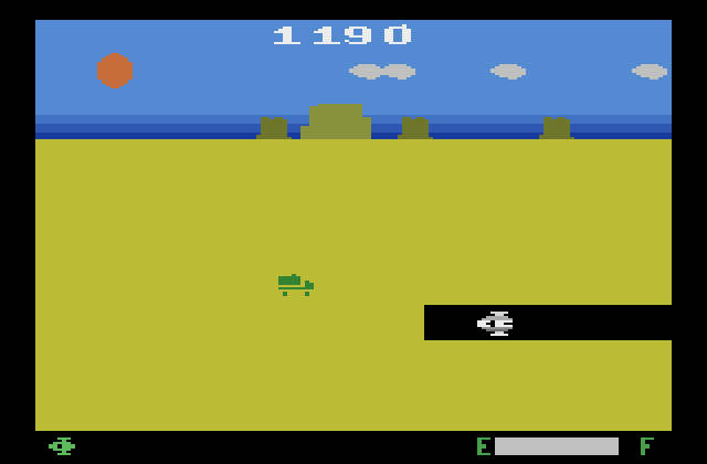 Planet Patrol Atari 2600 Screenshot: Landed, and an ambulence comes to help...