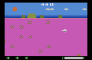 Planet Patrol for Atari 2600 - Base destroyed, the screen flashes different colors...