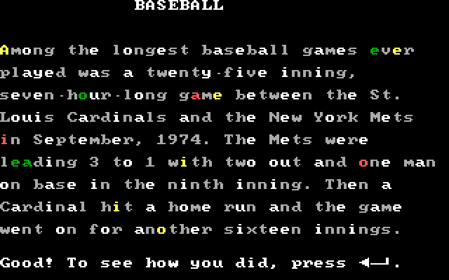 Missing Letters IBM PC/Compatibles Screenshot: Puzzle solved!