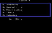 Missing Letters for IBM PC/Compatibles - Sports; which topic in sports do you want?