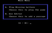 Missing Letters for IBM PC/Compatibles - The main game menu.