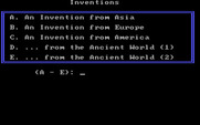 Missing Letters for IBM PC/Compatibles - Here's the inventions puzzle menu.