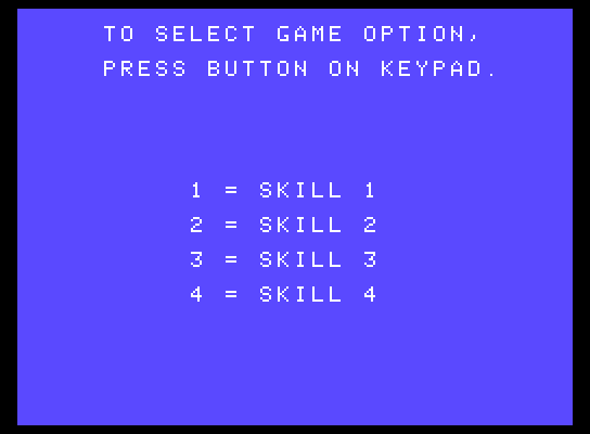 2010: The Graphic Action Game ColecoVision Screenshot: Select a skill level.