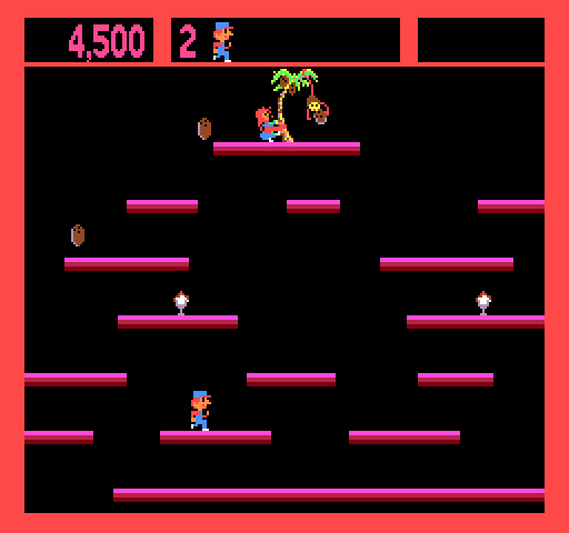 Zoo Keeper Arcade Screenshot: Jump to the top of the screen, but avoid the coconuts!