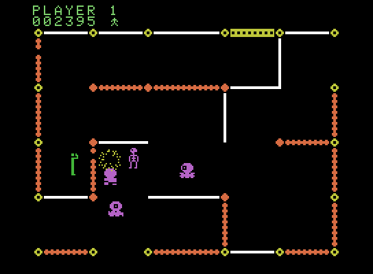 Frenzy ColecoVision Screenshot: You can shoot through the dotted walls in Frenzy.