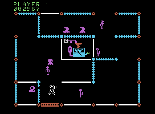 Frenzy ColecoVision Screenshot: Robots can shoot through walls too...