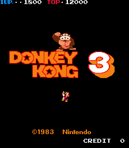 Donkey Kong 3 Arcade Screenshot: Title screen (Japanese version).