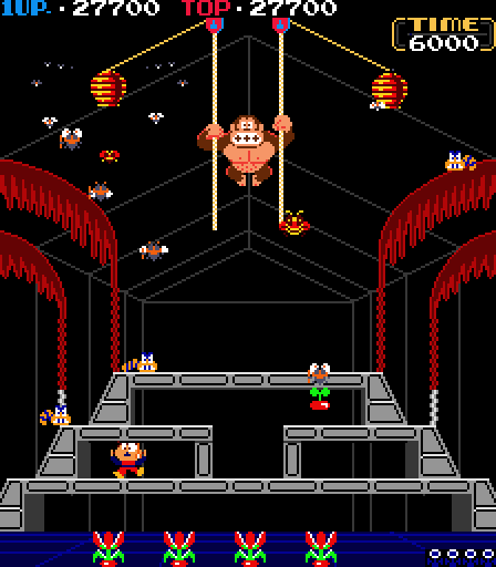 Donkey Kong 3 Arcade Screenshot: An insect got me!