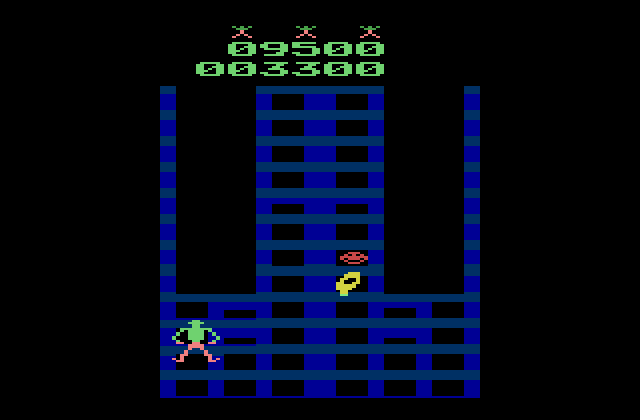 Crazy Climber Atari 2600 Screenshot: Don't get hit by falling objects!