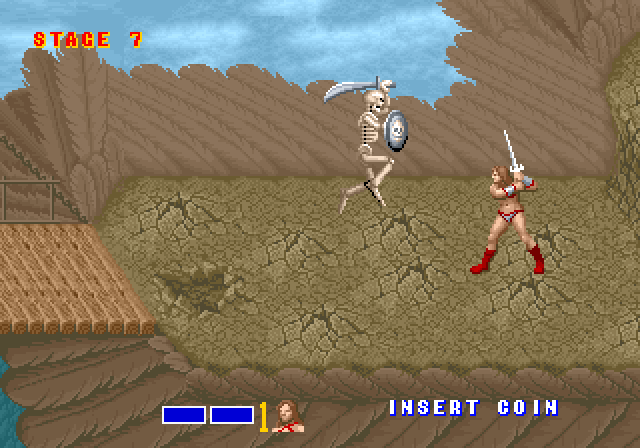Golden Axe Arcade Screenshot: A skeleton begins an attack!