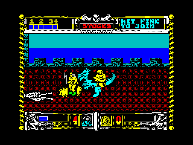 Golden Axe ZX Spectrum Screenshot: More skeletons and dragons attack.
