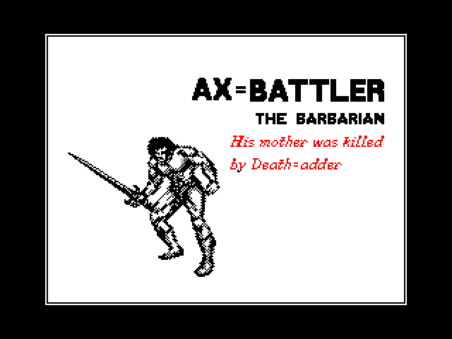Golden Axe ZX Spectrum Screenshot: The barbarian introduction.