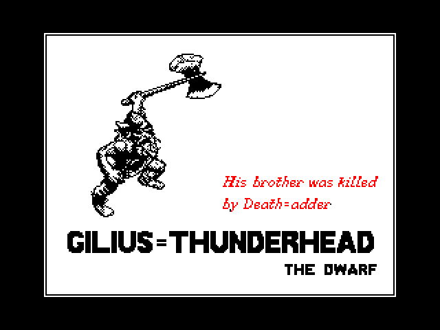 Golden Axe ZX Spectrum Screenshot: The dwarf introduction.