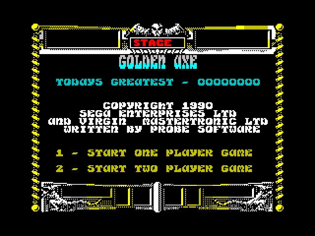 Golden Axe ZX Spectrum Screenshot: Main menu.