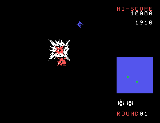 Bosconian Sord M5 Screenshot: Oops, I crashed into the base!