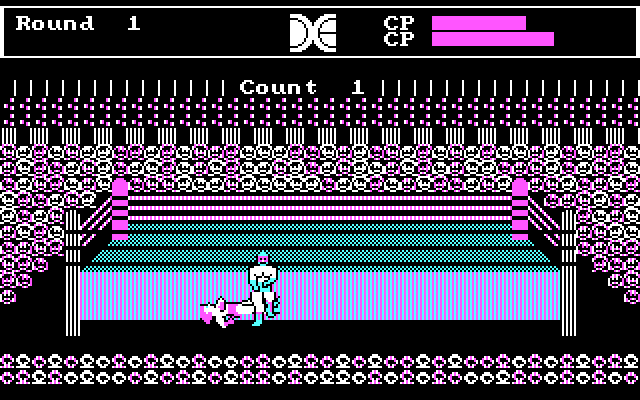 Tag Team Wrestling IBM PC/Compatibles Screenshot: Fell out of the ring...