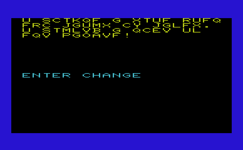 Triple Play Commodore VIC-20 Screenshot: Crypto Solve: Game start.