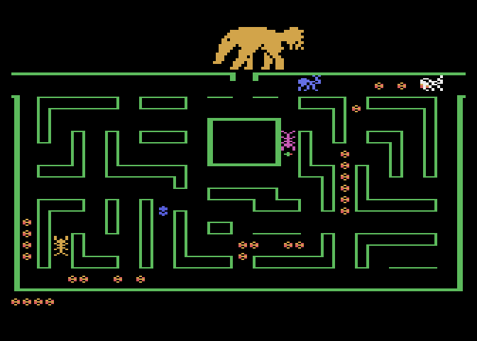 K-Razy Antiks Atari 8-bit Screenshot: Leave eggs in the maze so you can recover from losing an ant.