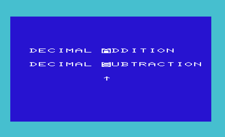 Sky Math Commodore VIC-20 Screenshot: Select addition or subtraction...