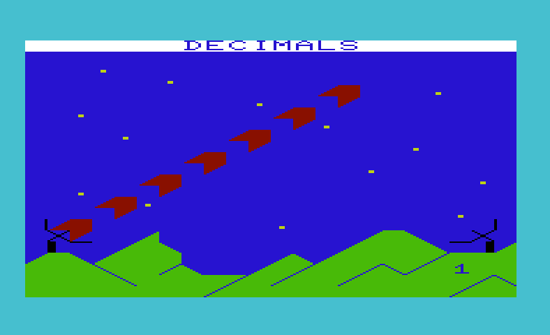Sky Math Commodore VIC-20 Screenshot: Game start; some numbers are beamed into the sky...