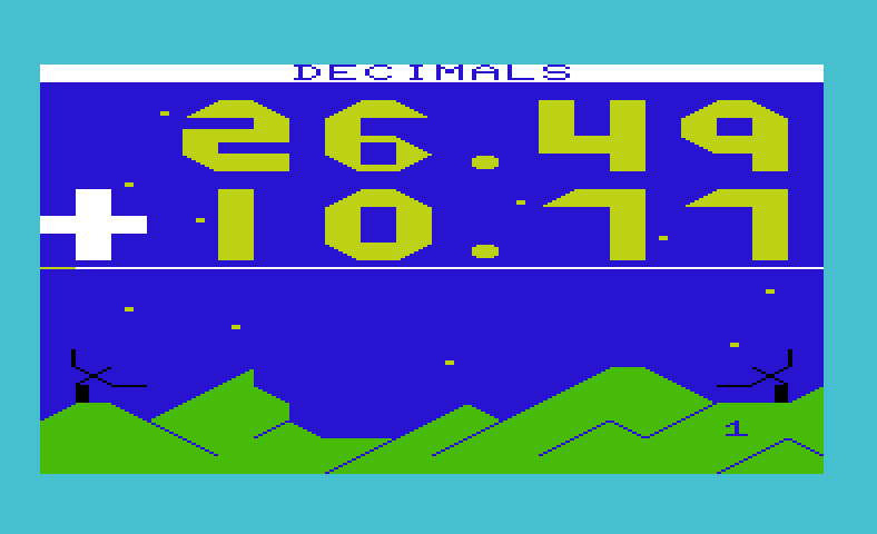 Sky Math Commodore VIC-20 Screenshot: Here's the first problem to solve...