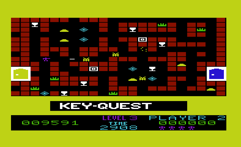 Key Quest Commodore VIC-20 Screenshot: Firing at opponents in round 3.