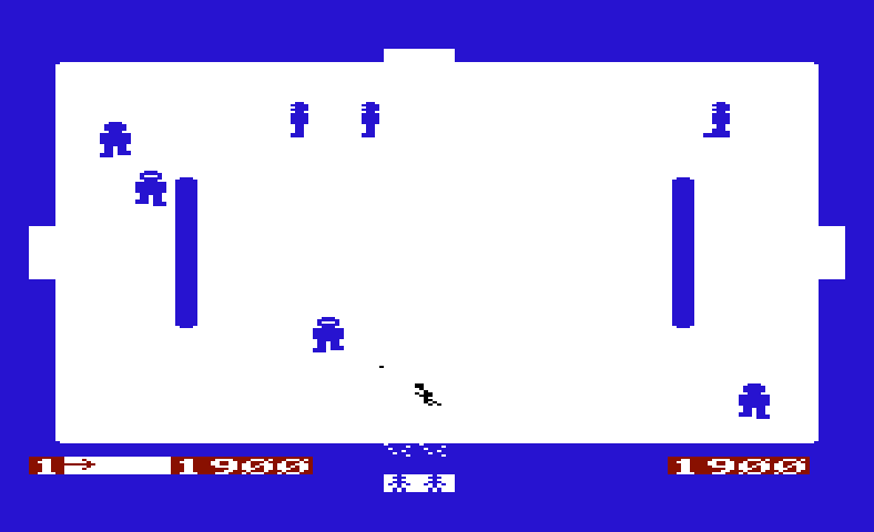 Super Amok Commodore VIC-20 Screenshot: Firing on enemy robots...