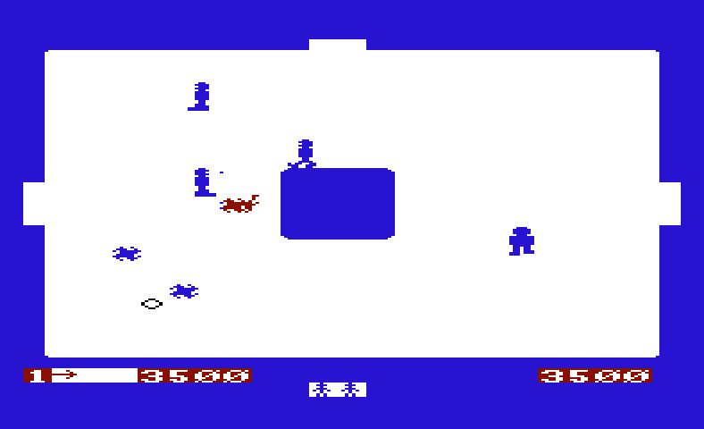 Super Amok Commodore VIC-20 Screenshot: I'm hit, the amok robot got me!