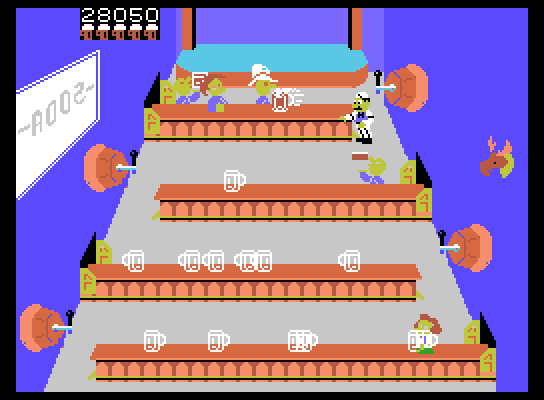 Tapper ColecoVision Screenshot: That's a lot of empty glasses! Catch them before they fall...