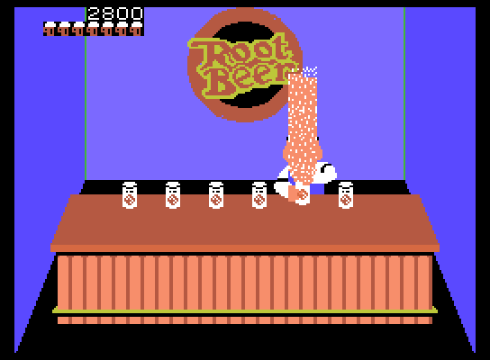 Tapper ColecoVision Screenshot: Oops, I failed; the root beer exploded!