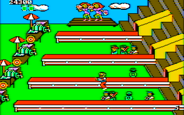 Tapper IBM PC/Compatibles Screenshot: If you pick up a tip, cheerleaders distract some of the patrons.