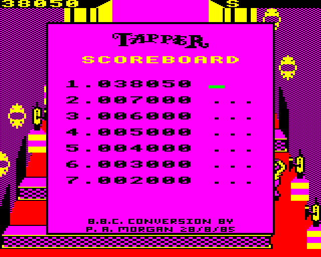 Tapper BBC Micro Screenshot: A new high score!