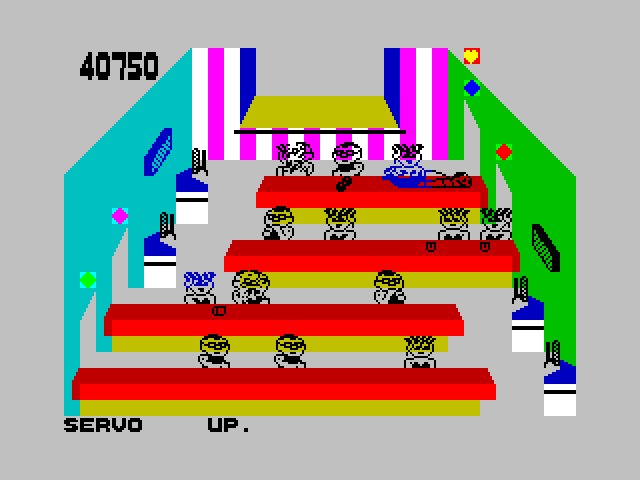 Tapper ZX Spectrum Screenshot: I was caught by a customer who slides me along the bar...