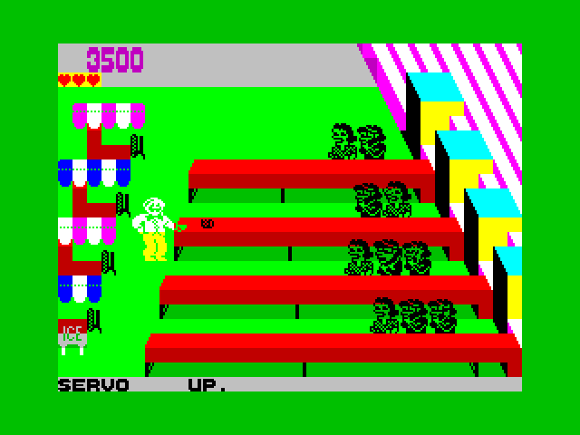 Tapper ZX Spectrum Screenshot: Even more customers appear on the next round...