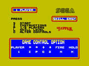 Tapper for ZX Spectrum - Main menu; you can set a few game options here.