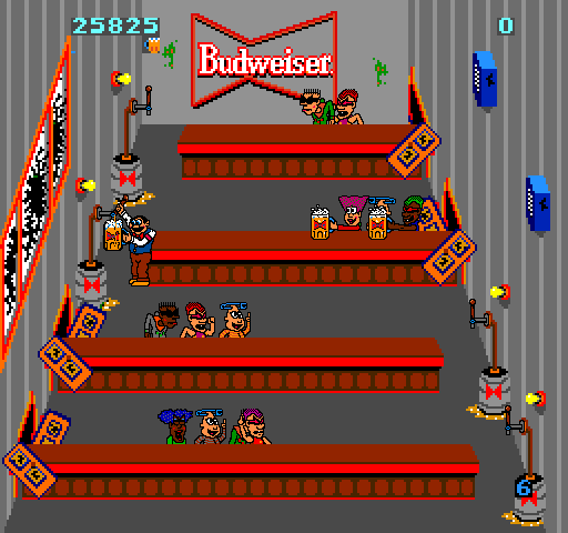 Tapper Arcade Screenshot: Serving yet another rowdy crowd.