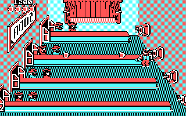 Tapper IBM PC/Compatibles Screenshot: Gameplay on an easy round.
