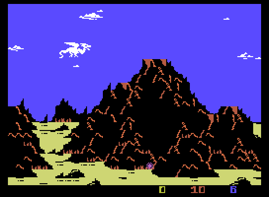 Wing War ColecoVision Screenshot: Crystals can sometimes be found by this volcano.
